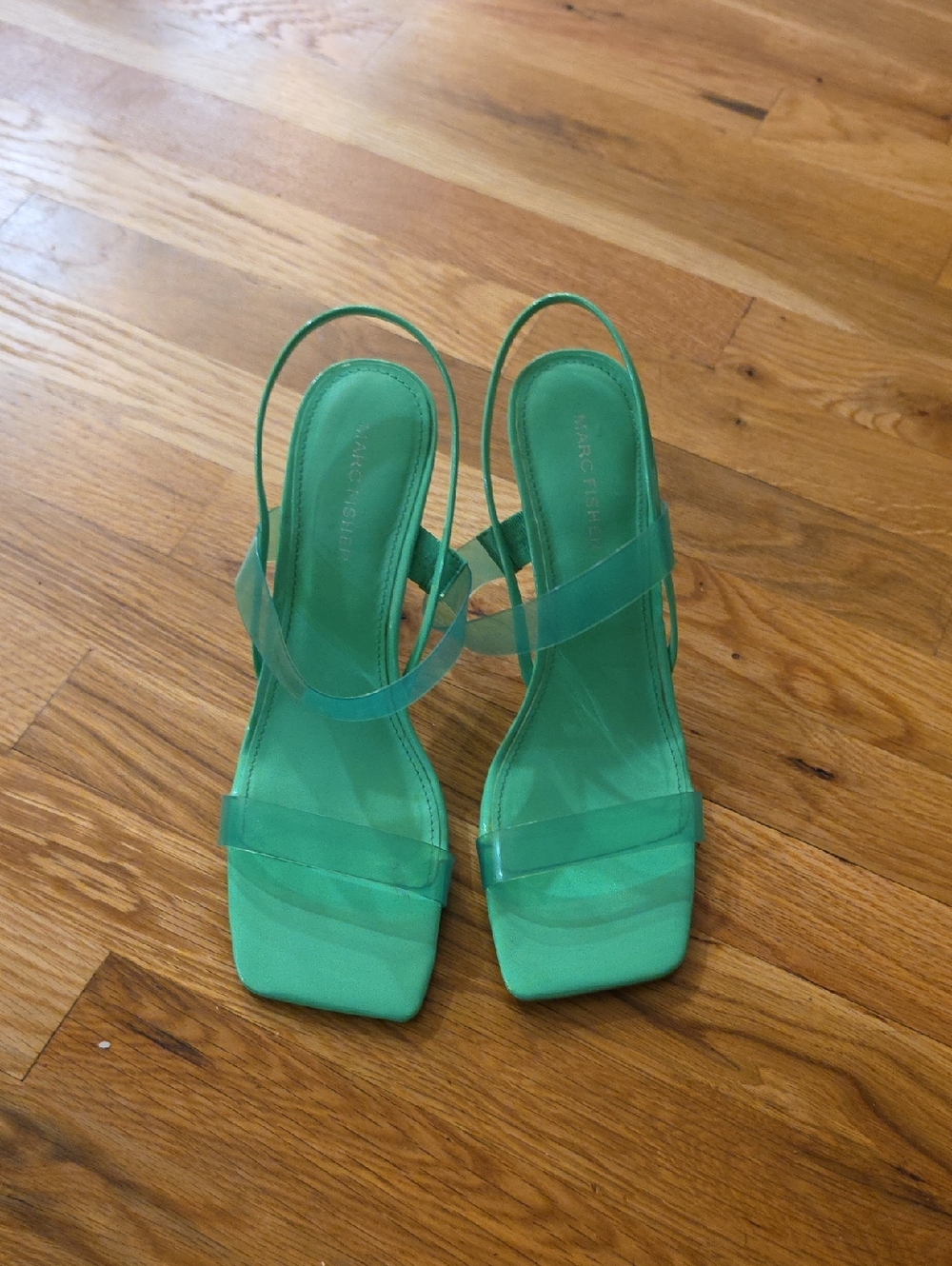 Marc Fisher Emerald Green Clear Strap Slingback Heels